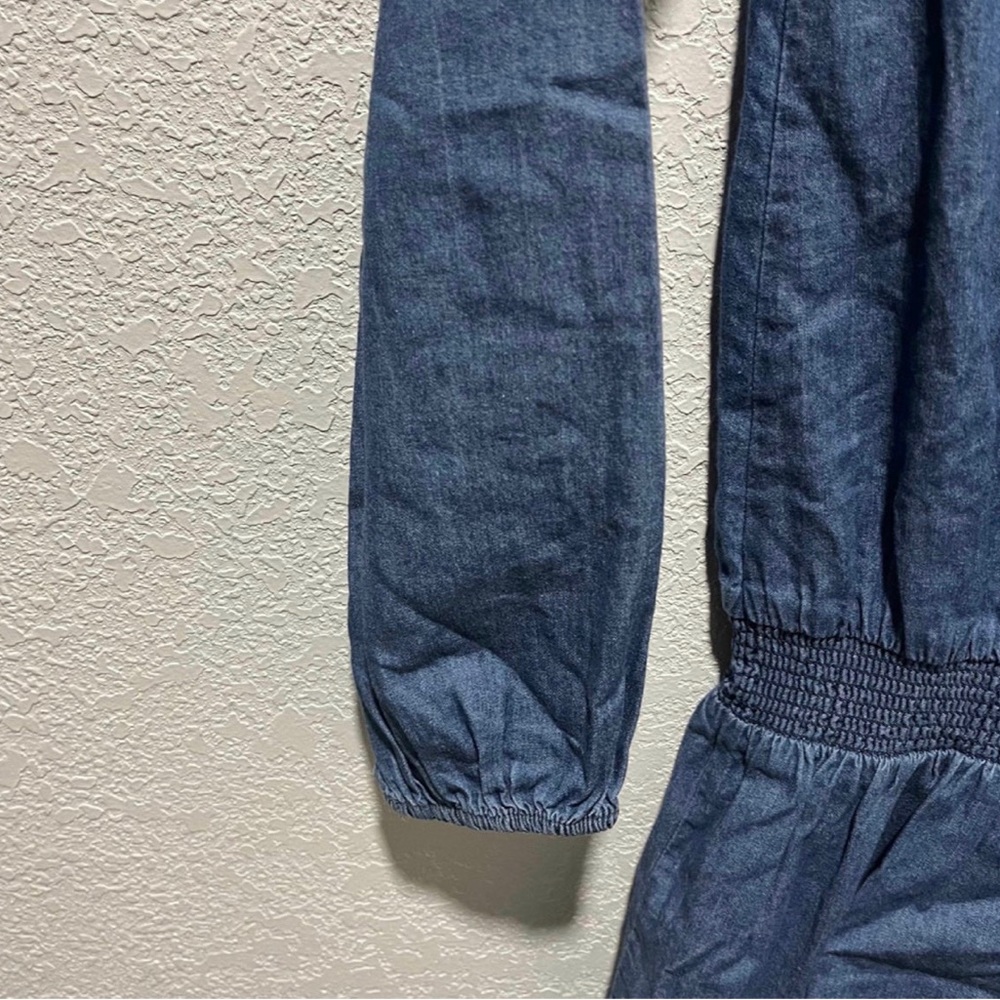 Lucky Brand Chambray Embroidered Peasant Drop Waist Dress - Picture 5 of 10